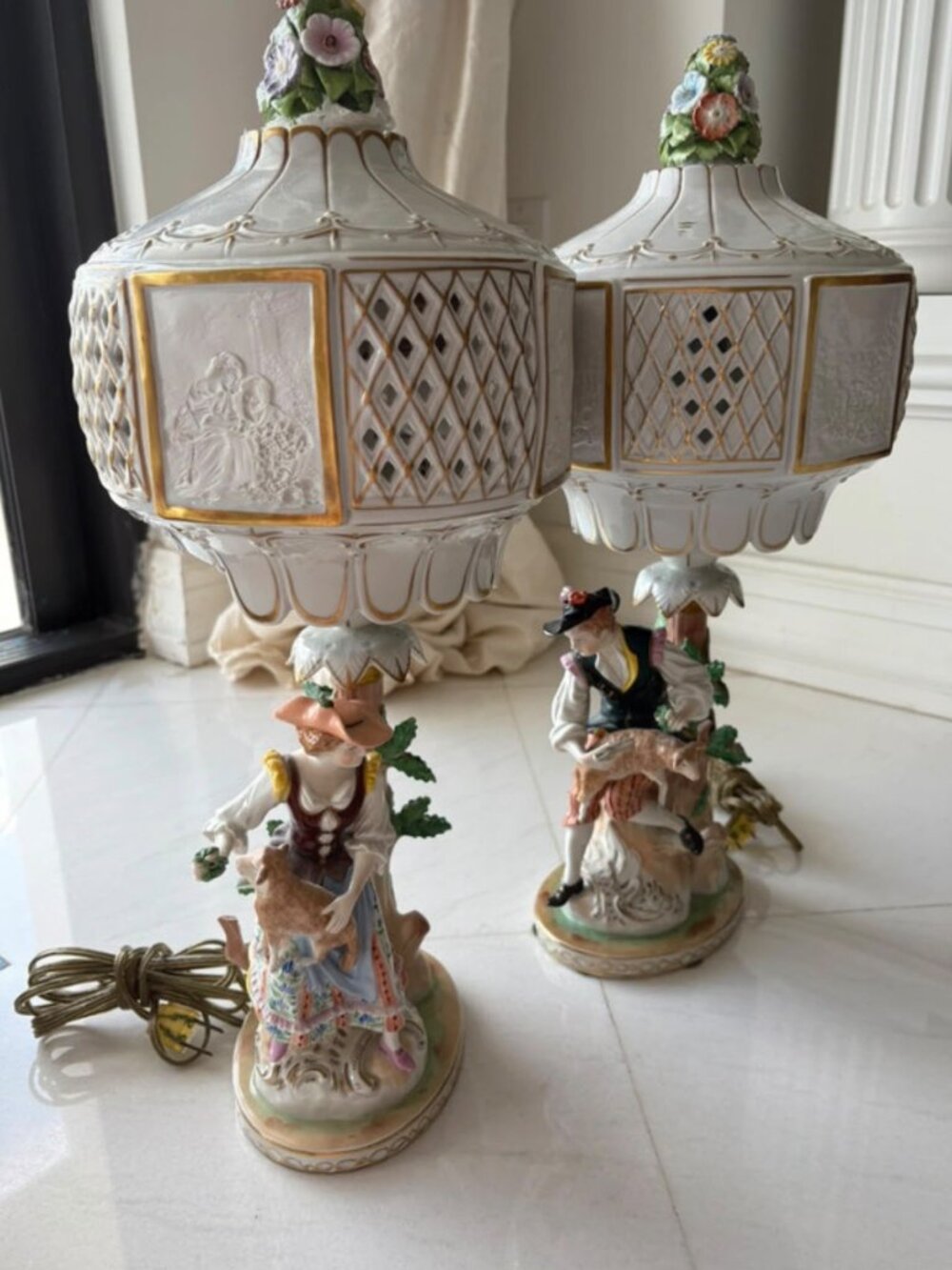 Pair of vintage porcelain lamps $150 each or $260 for pair